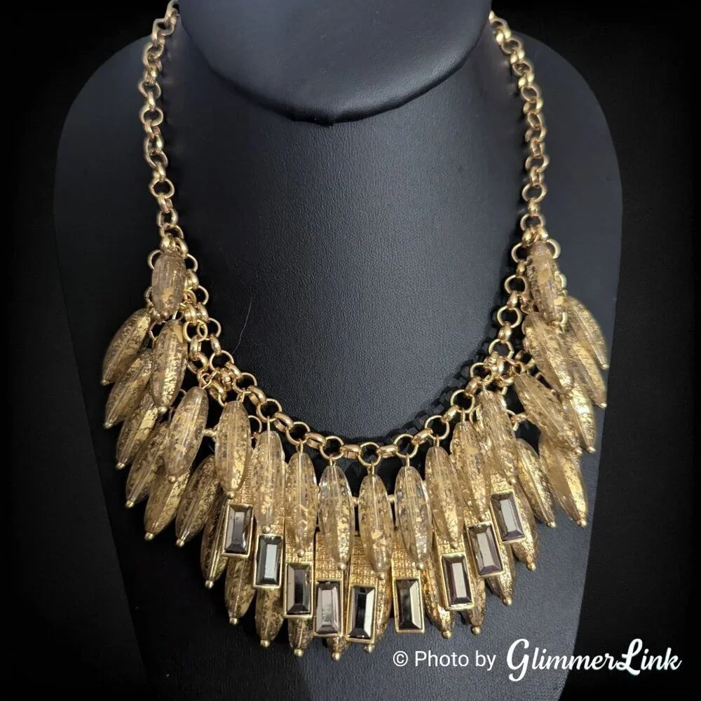 NY & Co Statement Necklace – Gold Speckled Beads & Hematite Rhinestones